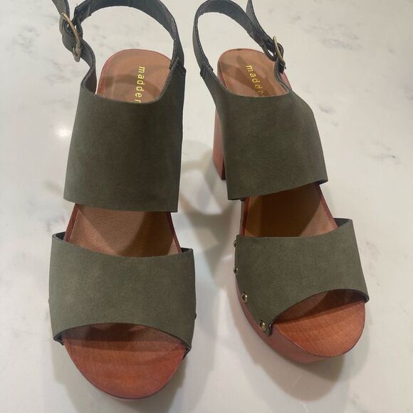Madden Girl Green and Brown Block Heels - Picture 5 of 7